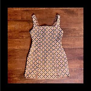 MOD all over floral print sleeveless Mini dress; 1960’s; cottage-core jumper